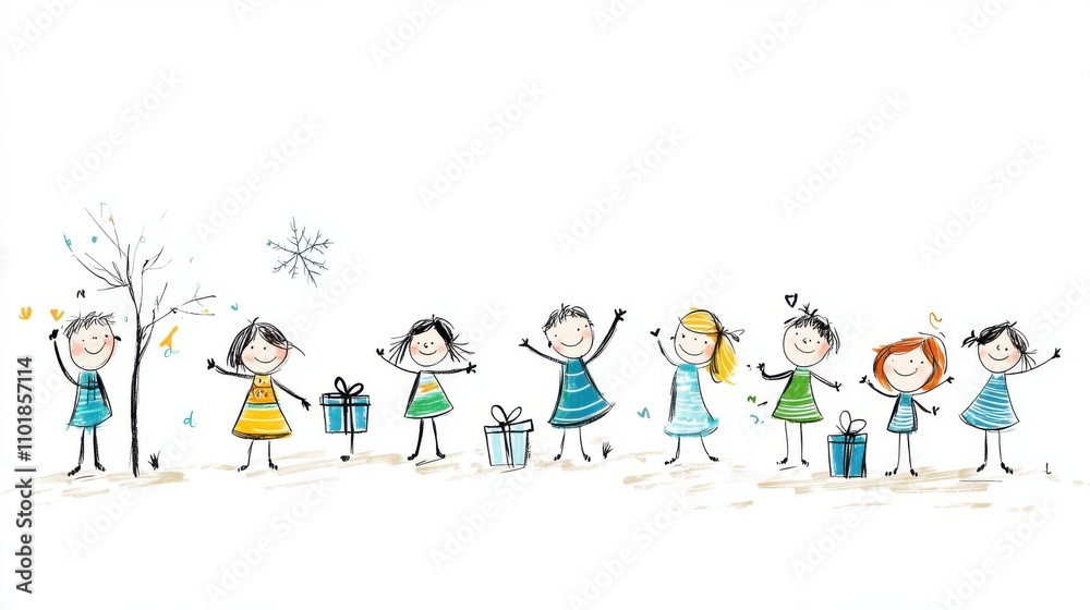 Joyful children celebrating together with gifts in a cheerful winter landscape full of happiness and fun Joyful children celebrating together with gifts in a cheerful winter landscape full of happiness and fun