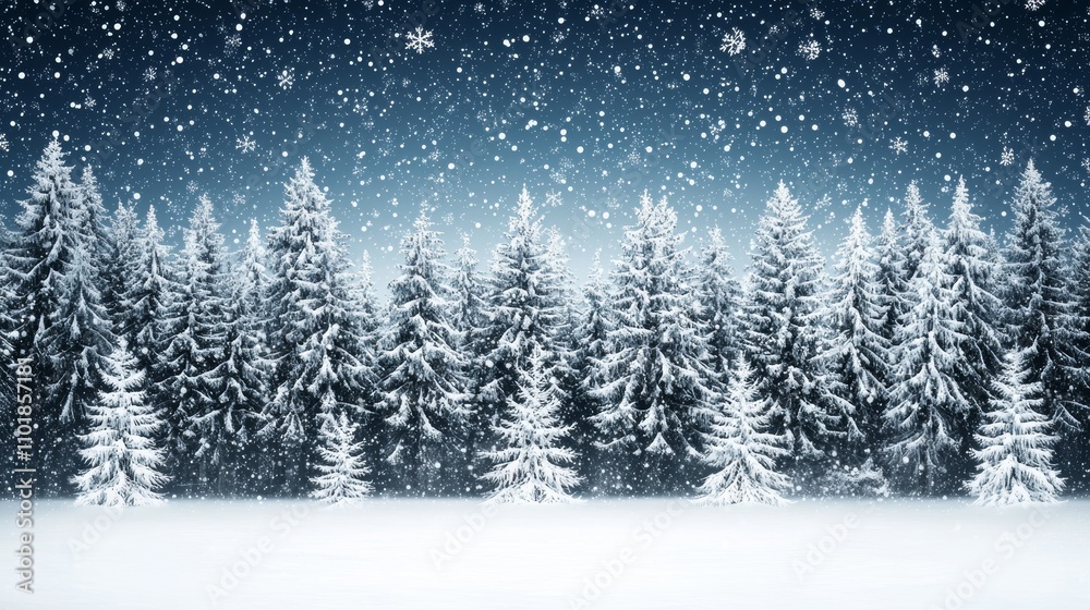 The night landscape of a snowy forest with fir branches at night. The night landscape of a snowy forest with fir branches at night.