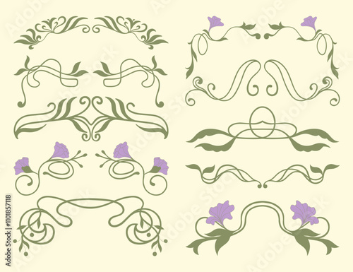 Decorative borders in Art Nouveau style. Vector.