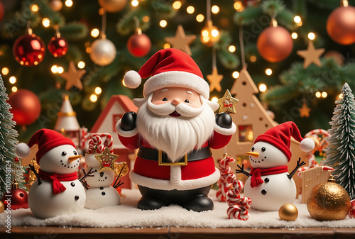Cheerful Santa and Snowman Figures with Holiday Decor