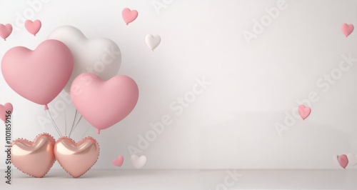 Balloons in heart shapes for a celebration or romantic occasion in a bright s...