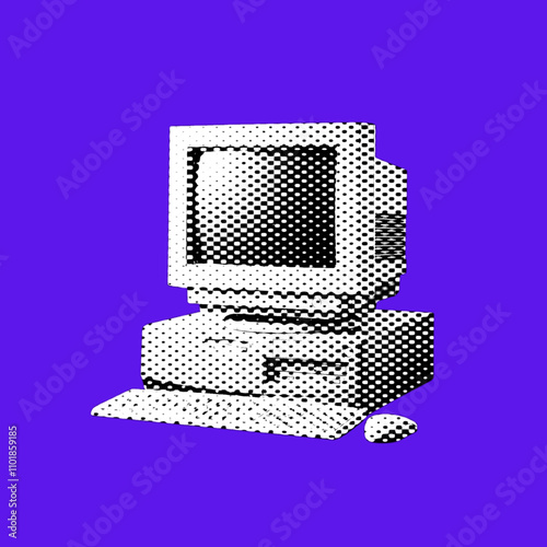 Dot halftone personal computer icon. Vector collage PC element made of round pixels. vector illustration.