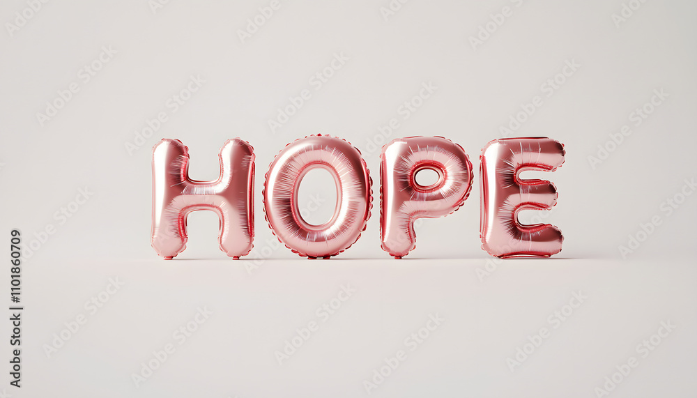 Metallic balloons spelling HOPE against a solid white background, perfect for expressing love and affection on Valentine's Day. Metallic balloons spelling HOPE against a solid white background, perfect for expressing love and affection on Valentine's Day.