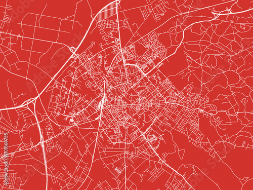 Christmas Map of Koszalin, Poland in Snowy White on Festive Red Background. photo