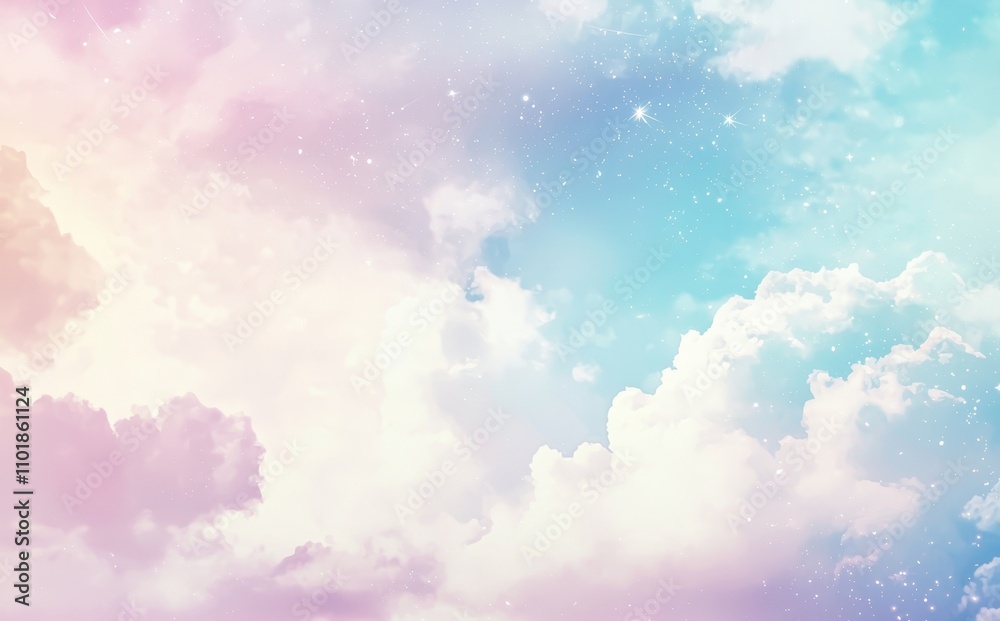 Dreamy pastel clouds with sparkling stars floating in a colorful night sky, magical fantasy atmosphere Dreamy pastel clouds with sparkling stars floating in a colorful night sky, magical fantasy atmosphere