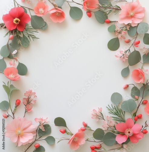 Beautiful floral arrangement with pink and red blooms on a white background f...