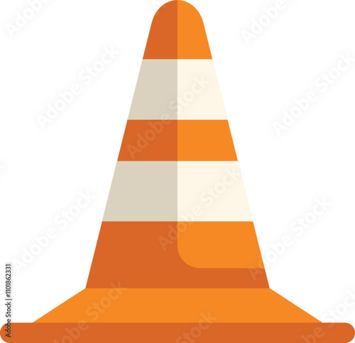 Orange traffic cone with white stripes standing up signaling caution and indicating possible road work