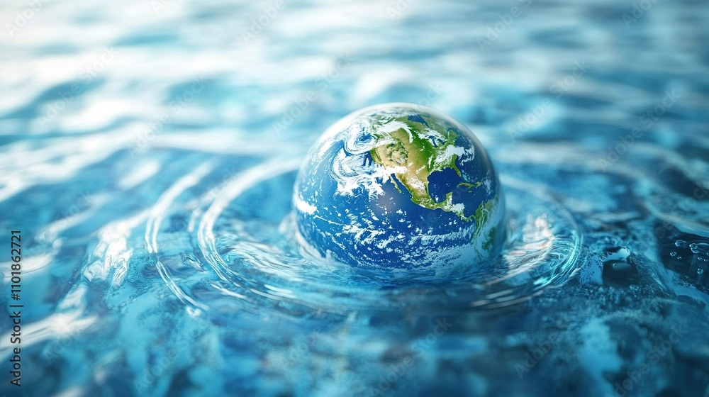 Globe Emerging from Water Surface on World Water Day Concept Globe Emerging from Water Surface on World Water Day Concept