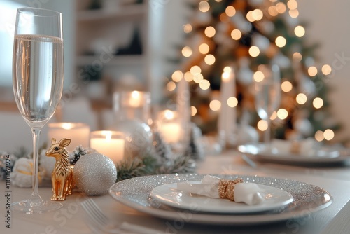 Elegant holiday table setting with sparkling decor and festive atmosphere