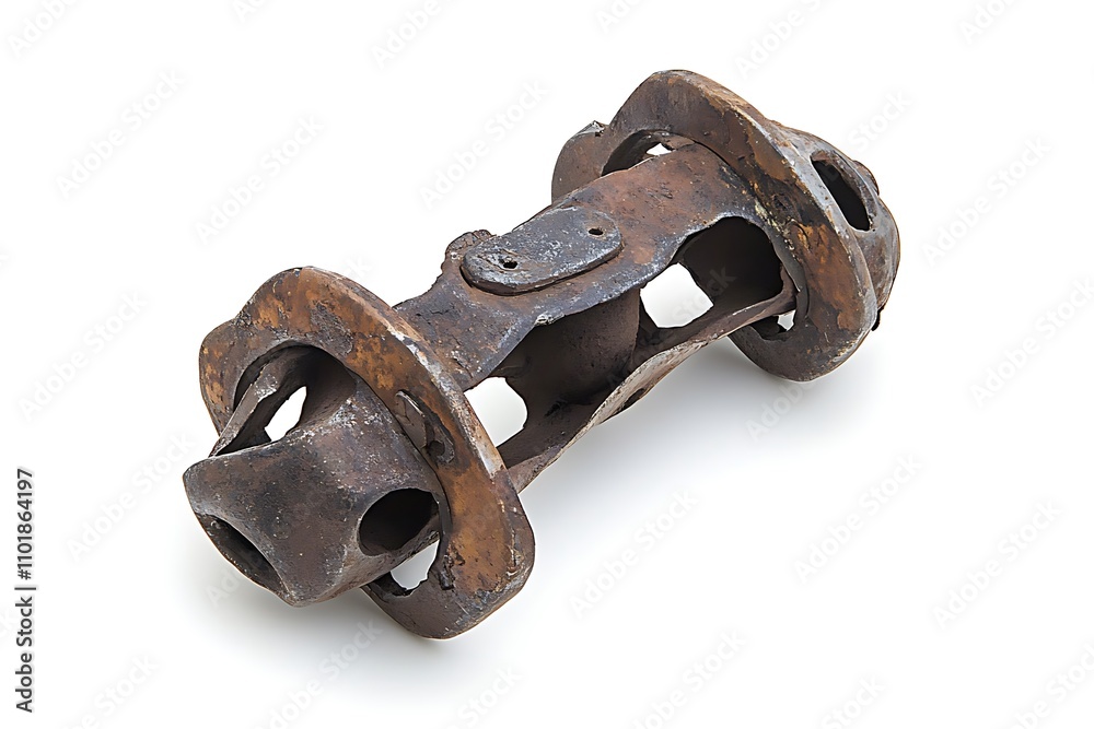 Rusty industrial component with a rugged design on a white background, symbolizing engineering, vintage machinery, and industrial decay. Rusty industrial component with a rugged design on a white background, symbolizing engineering, vintage machinery, and industrial decay.