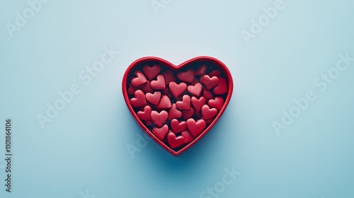 Heart shaped box filled with red confetti for romantic celebrations and events