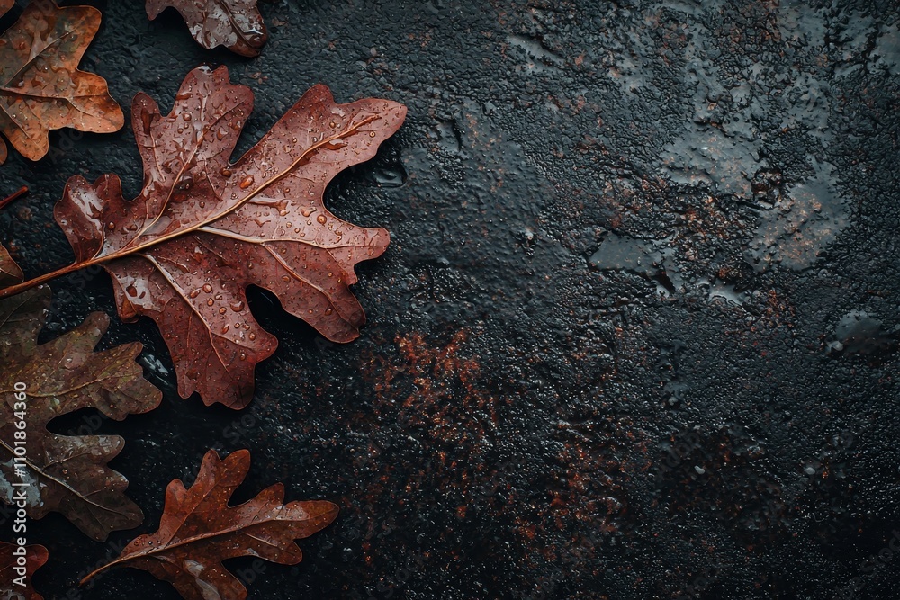 In a peaceful autumn park, fallen red leaves cover the lawn In a peaceful autumn park, fallen red leaves cover the lawn