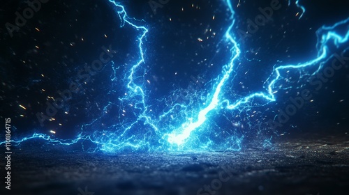 Blue Lightning Strike on Dark Ground
