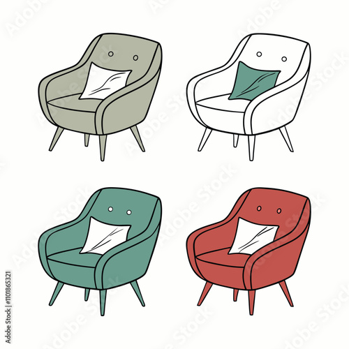 Minimalist Vector Armchair Set Modern Furniture Design.