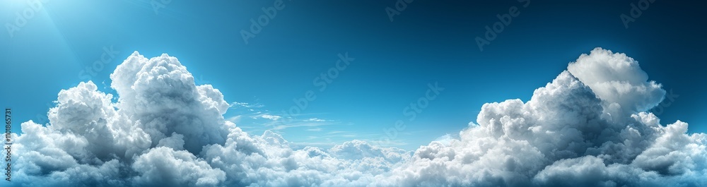 A clear blue sky with glowing white cumulus clouds. The sun is high at midday. A sweeping, dramatic cloudscape. Concepts: art, meteorology, climate change, religion, heaven, hope, peace, and graphic A clear blue sky with glowing white cumulus clouds. The sun is high at midday. A sweeping, dramatic cloudscape. Concepts: art, meteorology, climate change, religion, heaven, hope, peace, and graphic