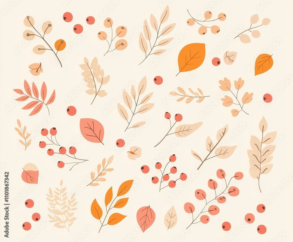 Plants with autumn yellow leaves and red berries Plants with autumn yellow leaves and red berries