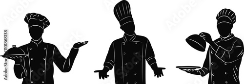 chef portrait with dishes silhouette vector