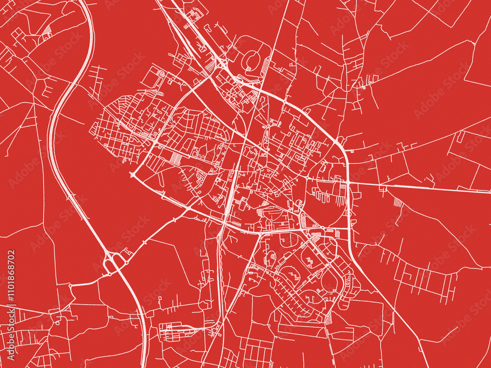 Obraz premium Christmas Map of Lubin, Poland in Snowy White on Festive Red Background.