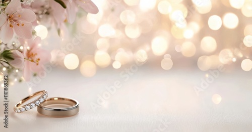 Engagement ring surrounded by flowers creating a romantic atmosphere for spec...