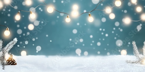 A serene winter landscape is adorned with fresh snow covering the ground