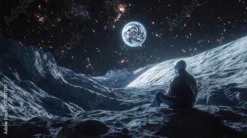 Alien Contemplating Earth on Moon