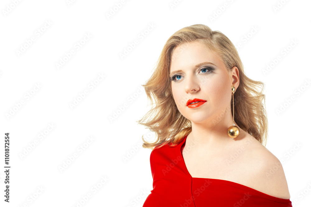 Glamorous Woman in Red Dress Isolated on White Background Glamorous Woman in Red Dress Isolated on White Background