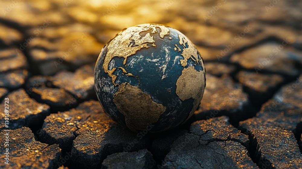 Planet Earth Depicted with Dry Soil Texture and Depleted Resources