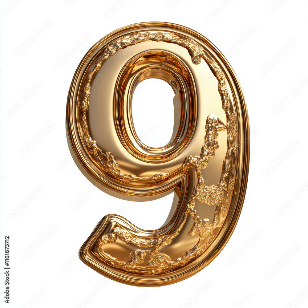 shiny gold 3D number 9 with textured surface on white background, symbolizing elegance and luxury. Perfect for celebrations or milestones shiny gold 3D number 9 with textured surface on white background, symbolizing elegance and luxury. Perfect for celebrations or milestones