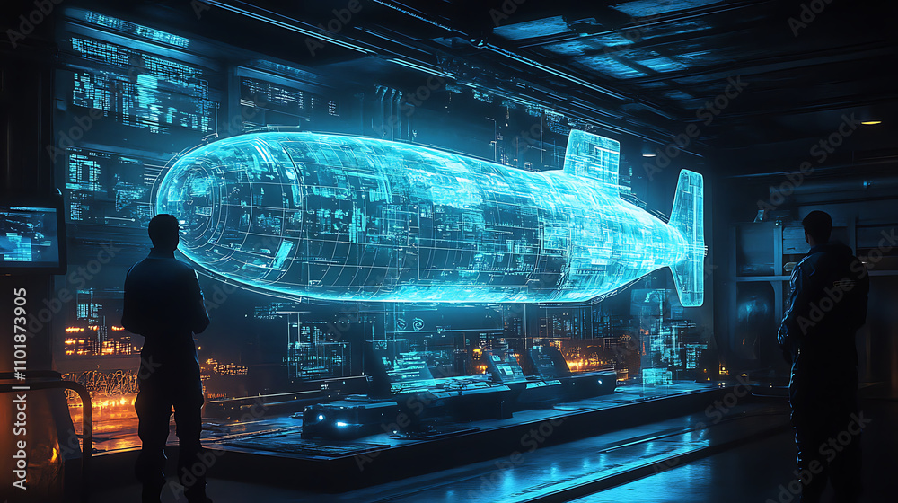 Classified submarine mission briefing on a digital hologram display (1) Classified submarine mission briefing on a digital hologram display (1)