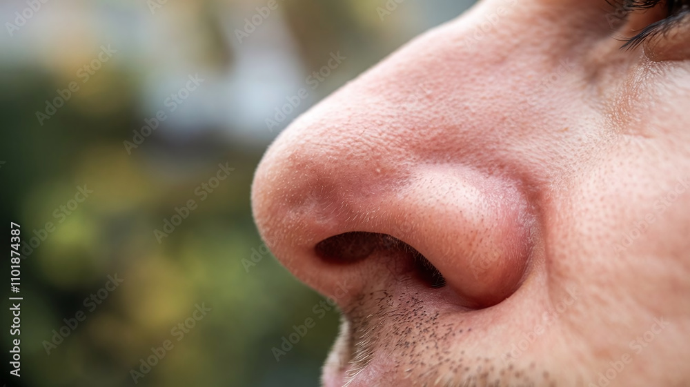 Close-up of a Human Nose of a Man, Breathing, Runny or Stuffed Nose, Allergy, Skin Pores Close-up of a Human Nose of a Man, Breathing, Runny or Stuffed Nose, Allergy, Skin Pores