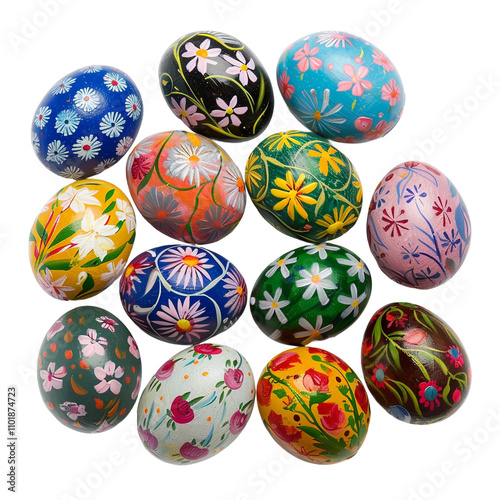 Colorful hand painted decorated easter eggs clip art