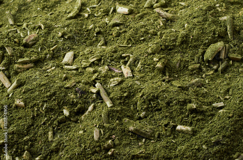 closeup Brazilian green yerba mate or Brazil Chimarrao food background texture