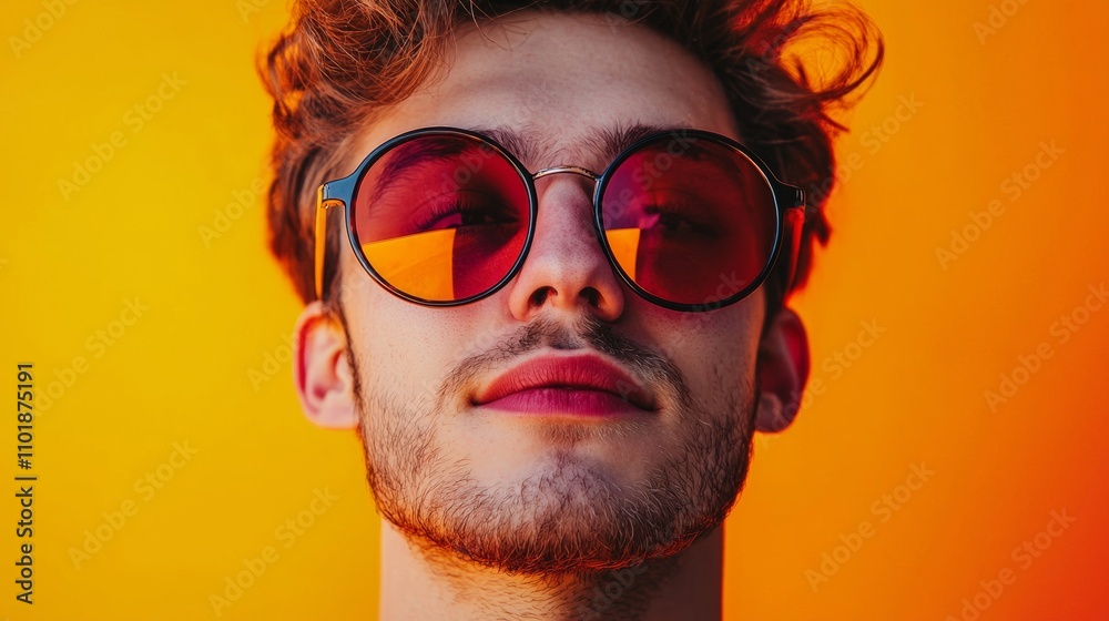 Portrait of a young man with sunglasses on orange background Portrait of a young man with sunglasses on orange background