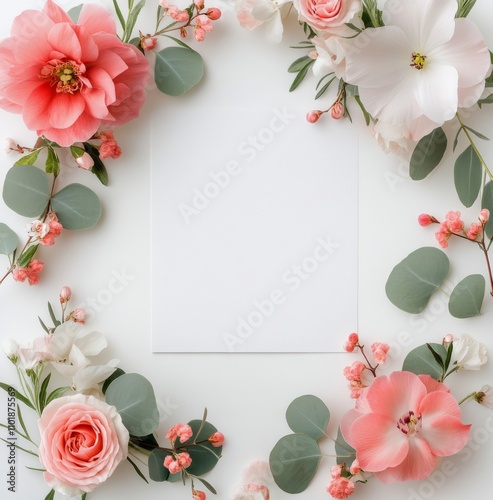 Beautiful floral arrangement with pink and red blooms on a white background f...
