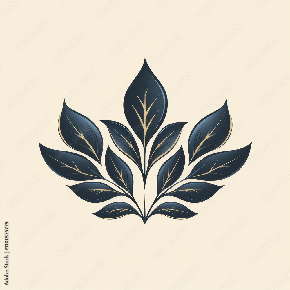 Elegant black leaf design with intricate details on light background. This decorative element adds touch of sophistication to any project Elegant black leaf design with intricate details on light background. This decorative element adds touch of sophistication to any project