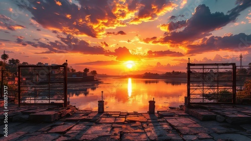 Sunset hues ablaze on Nagarjuna Sagar Lake. photo