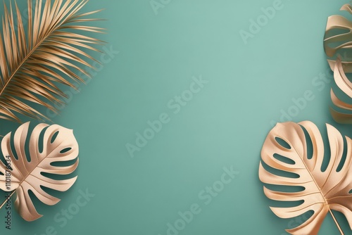 Background featuring green wall with tropical leaves and a decorative item