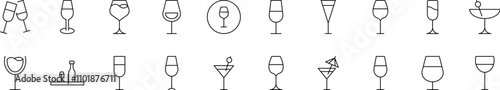 Glass Related Line Icons for Web Sites, Books, Cards, Apps. Editable Stroke. Suitable for Web Sites, Books, Cards, Apps