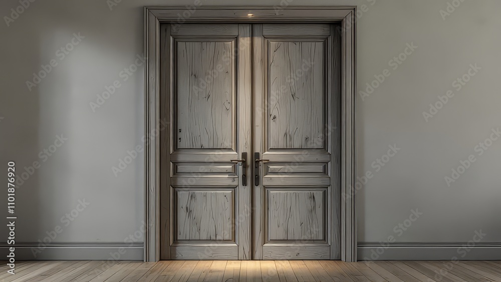 Three-dimensional rendering of a gray wooden closet door. Three-dimensional rendering of a gray wooden closet door.
