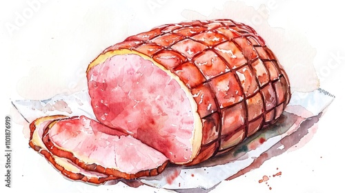 A watercolor painting of a ham on a piece of paper