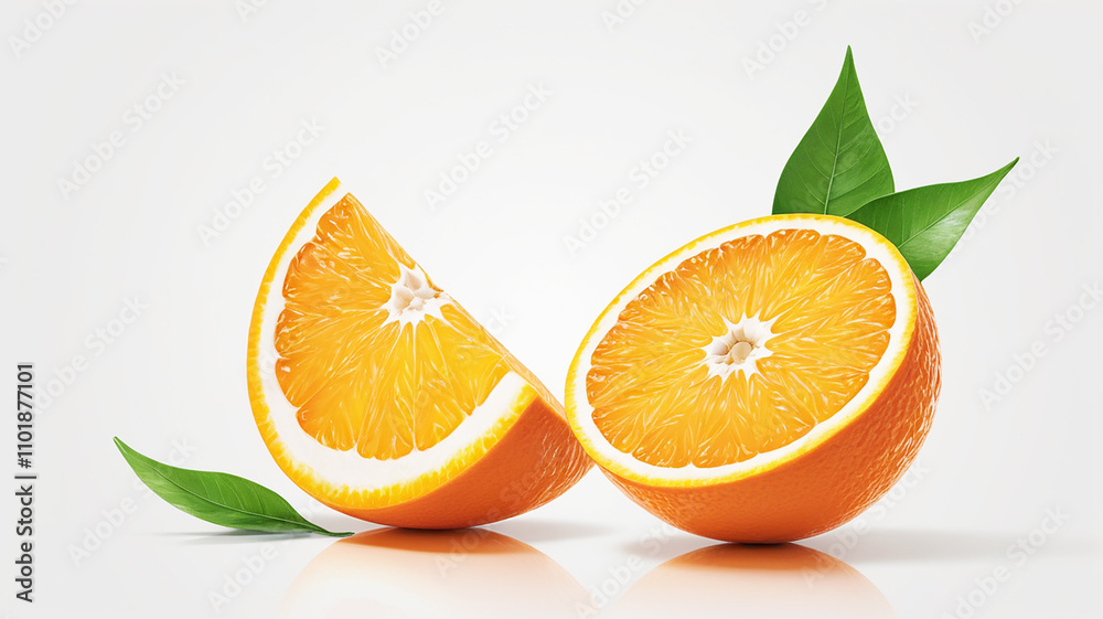 Orange fruit and green leaf isolated on white background Orange fruit and green leaf isolated on white background