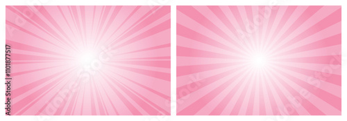 Schauss pink sunburst pattern background. Sunbeam backdrop with rays. Summer Banner. Vector Illustration.