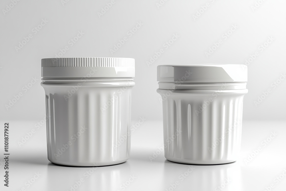 White storage jars in various sizes, perfect for organizing kitchen essentials or bathroom items. Their sleek design adds modern touch to any space White storage jars in various sizes, perfect for organizing kitchen essentials or bathroom items. Their sleek design adds modern touch to any space