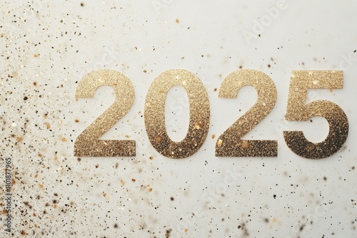 Celebration of the New Year 2025 with sparkling gold decorations and festivities