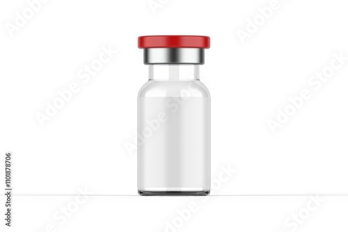 Transparent glass bottles for injections mockup. Vaccine bottle mock up on isolated white background. 3d illustration.