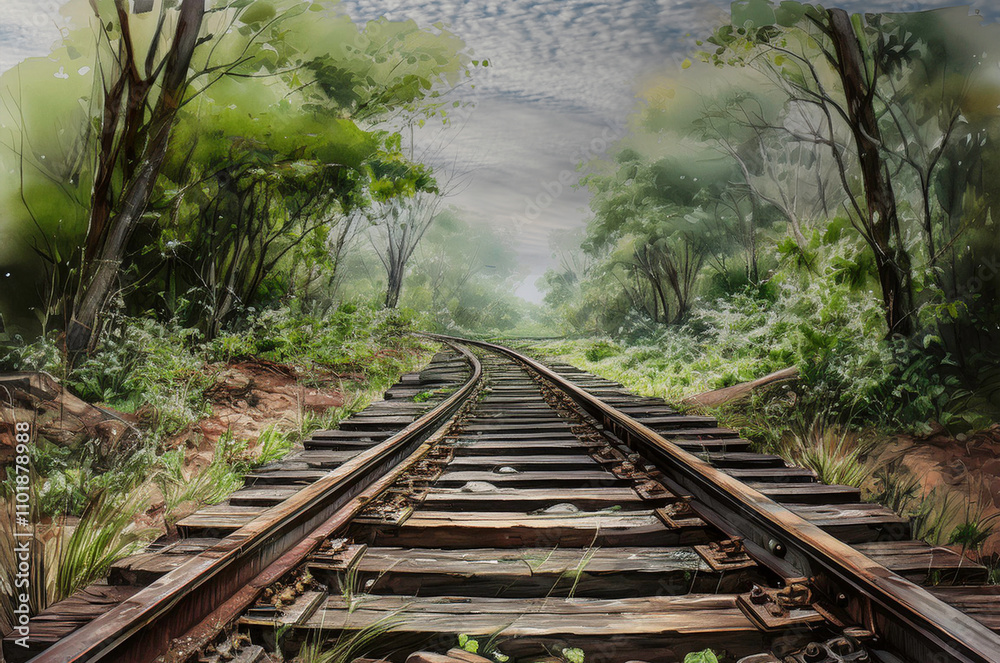 Obraz premium railway in the forest