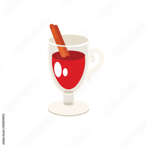 Mulled wine with cinnamon icon in flat style on a white background