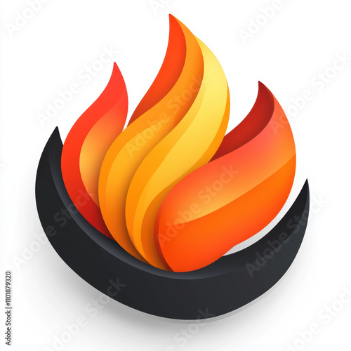 Stylized flame logo design featuring vibrant orange and yellow colors, ideal for branding or restaurant themes photo