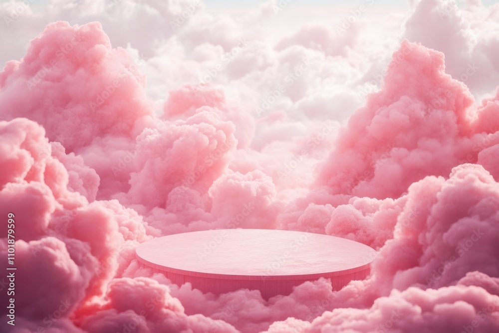 A mystical scene with a round table floating in a cloudy sky A mystical scene with a round table floating in a cloudy sky