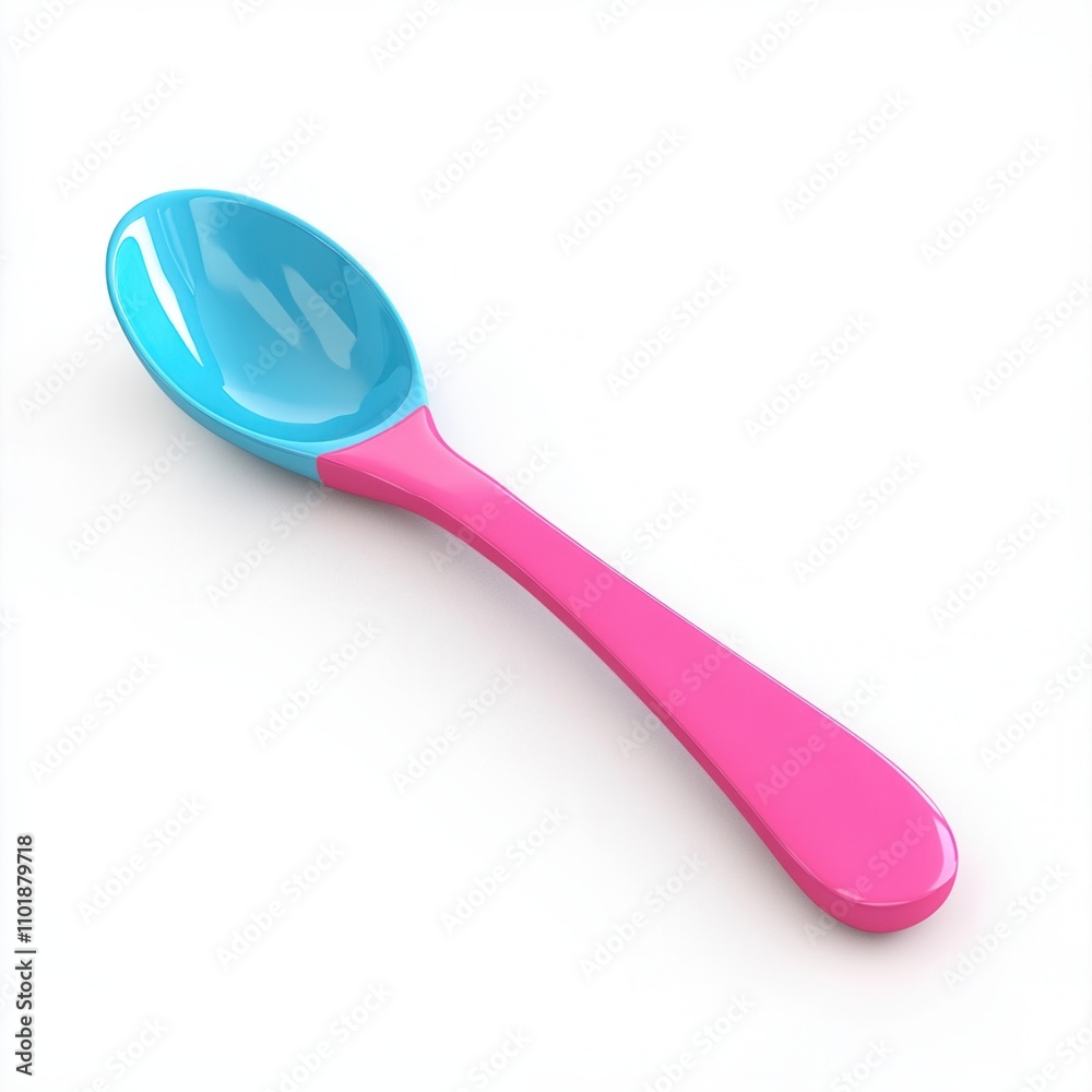 Vibrant spoon with blue scoop and pink handle on white background. Vibrant spoon with blue scoop and pink handle on white background.